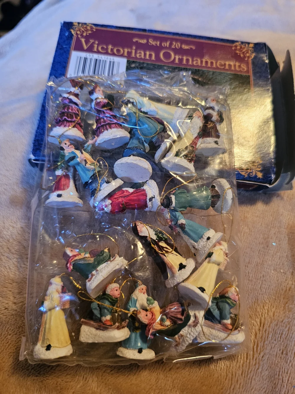 Set of 20 - Hand-Painted Miniature Holiday Figures (Blue, Red, White)